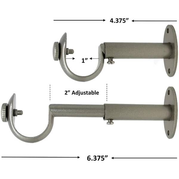 dimension image slide 4 of 7, Adjustable Solid Zinc Curtain Rod Bracket Wall Holder, Fits 1-inch Diameter Rod