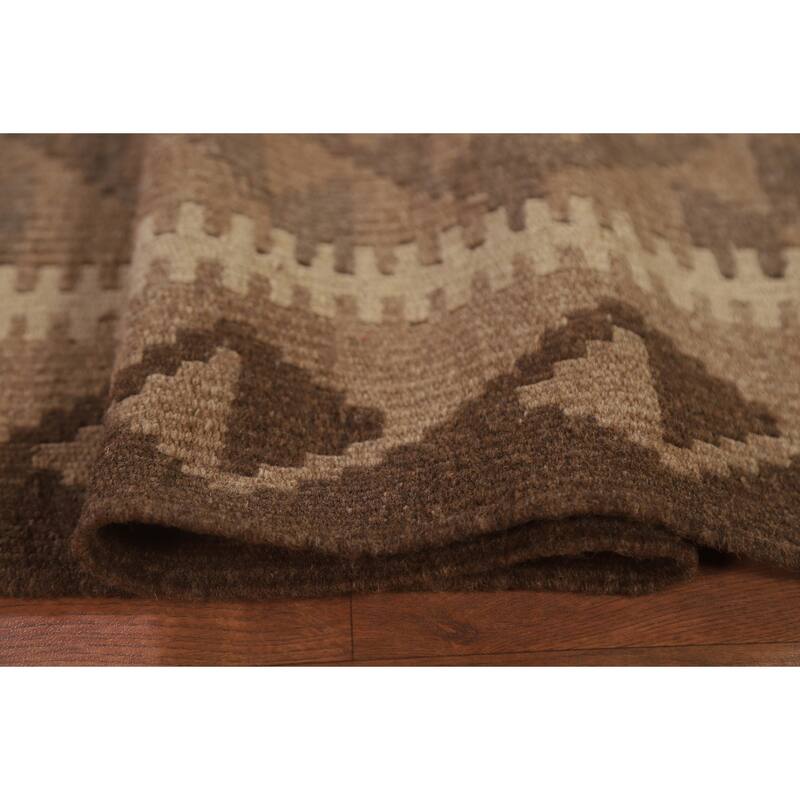 Hand Woven Oriental 100% Wool Carpet Southwestern Geometric Brown Kilim Area Rug - 9' 3'' X 6' 6''