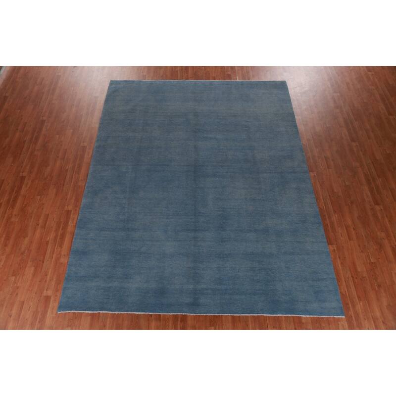 Hand Knotted Oriental 100% Wool Carpet Modern Solid Navy Blue & Blues Gabbeh Area Rug - 11' 7'' X 9' 0''