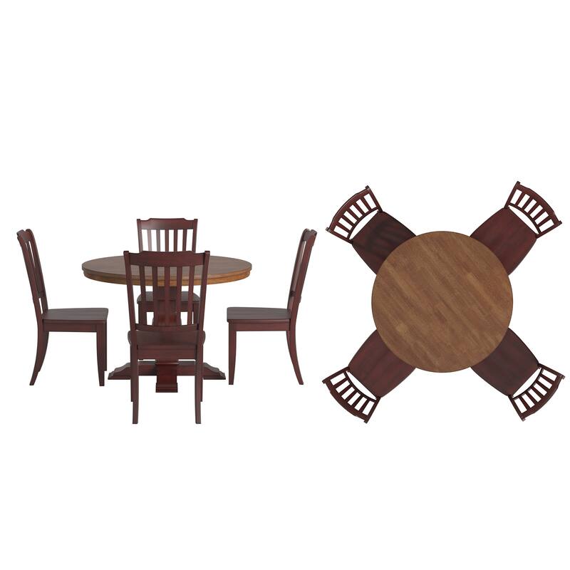 Ronda 45" Round Solid Wood Top Dining Set with Spindle Back Chairs