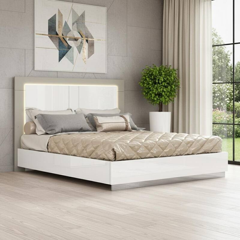 HomeRoots White And Taupe Wood Queen Bed Frame - Queen - White/Taupe