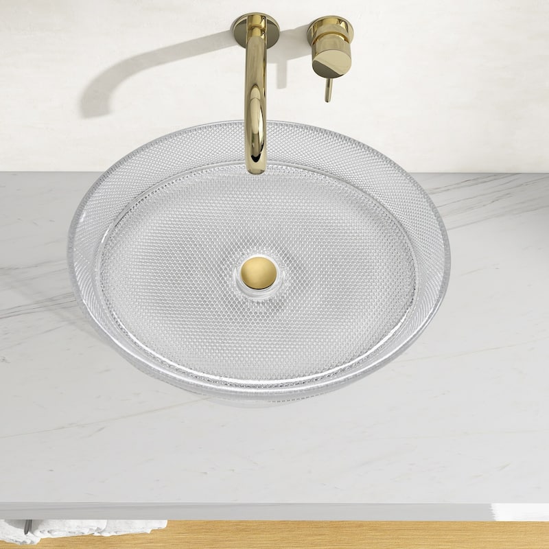 CastelloUSA Decorative 20" Oval Crystal Rectangle Glass Sink