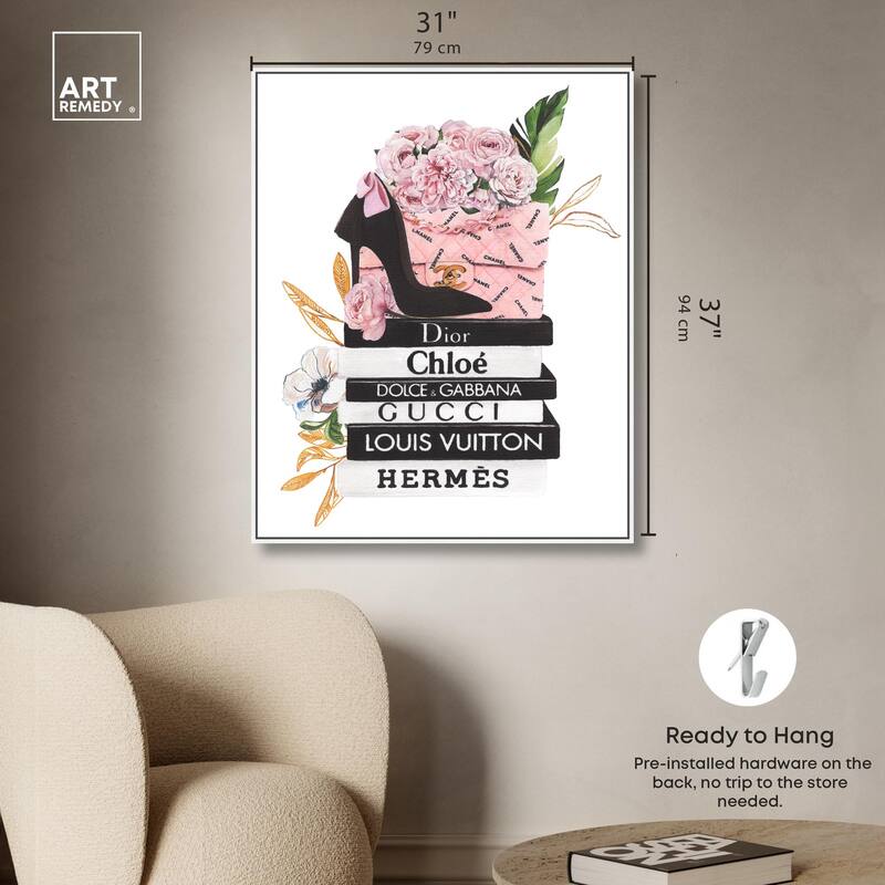 Floral Books Stack Canvas by Art Remedy