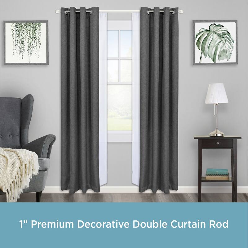 Kenney® Hamlin 1" Premium Decorative Window Double Curtain Rod, 36-66", Weathered Brown