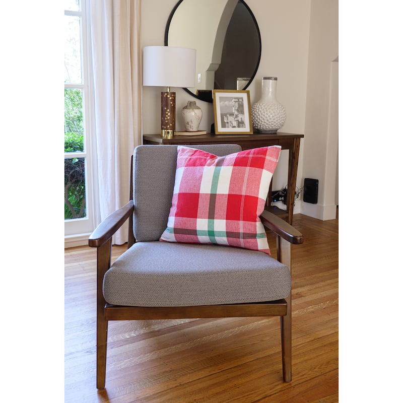 KAF Home Feather Filled 20 x 20 Holiday Throw Pillow - Tri Color Holiday Check - Red / White / Green