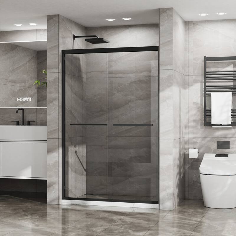 Premium Double Sliding Shower Door with Advanced Features for Bathroom - Black