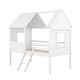 preview thumbnail 4 of 7, White Twin Size Low Loft Wood House Bed with Side Windows and Guardrails - Charming Design