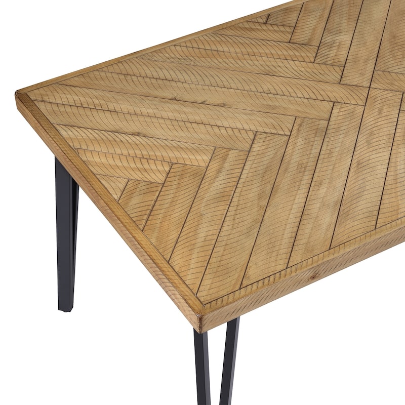 Reclaimed 60" Length Wood Texture and Iron Dining Table - N/A