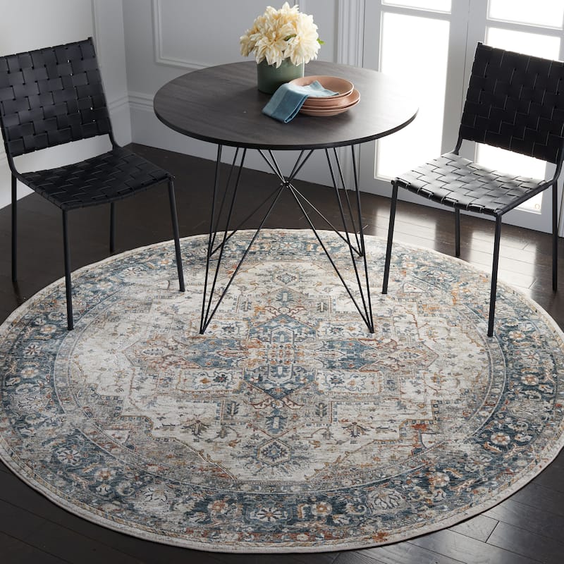 SAFAVIEH Dream Fugen Vintage Traditional Oriental Rug - 6'7" Round - Ivory/Light Blue