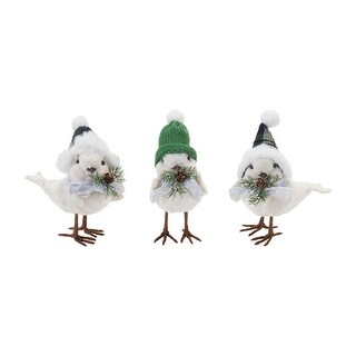 Winter Bird with Hat and Pine Accent (Set of 6) - 3.5