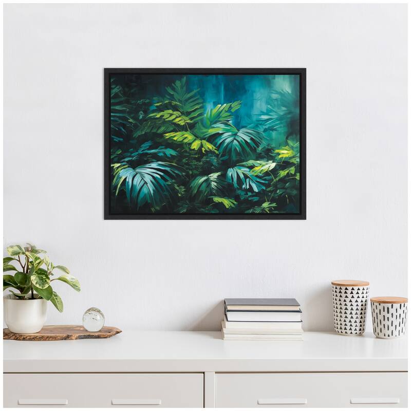 Kate and Laurel Sylvie Midnight Tropics Lush Landscape Framed Canvas by The Creative Bunch Studio