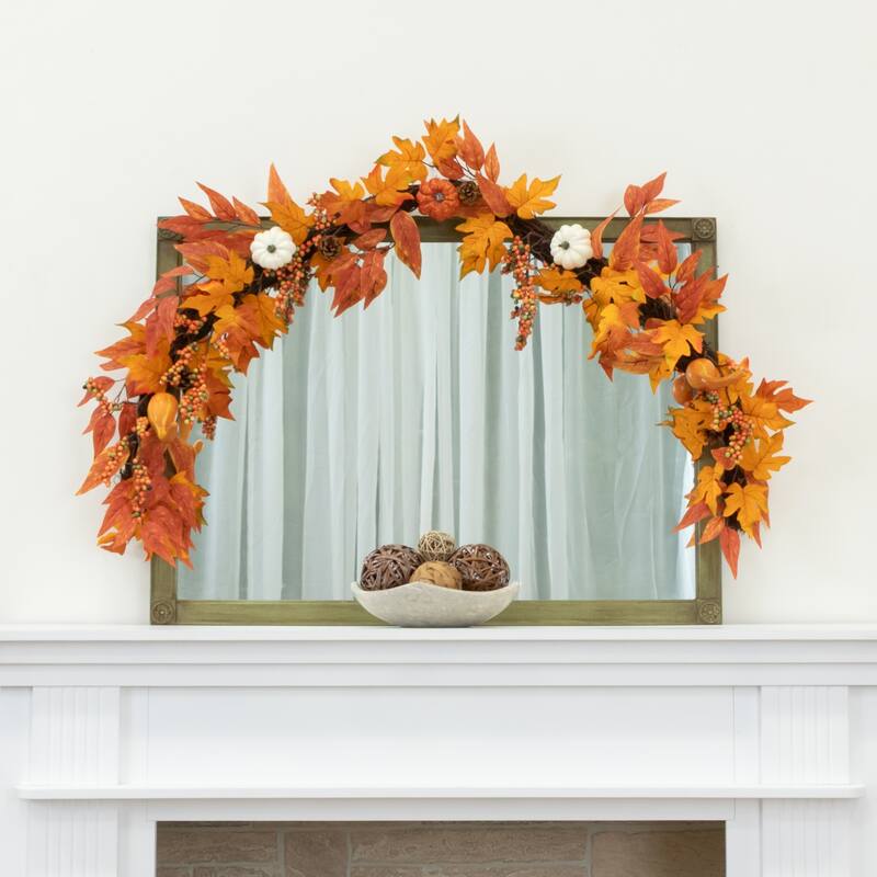 6' Assorted Autumn Maple Leaves, Berries and Pinecone Fall Garland - 72