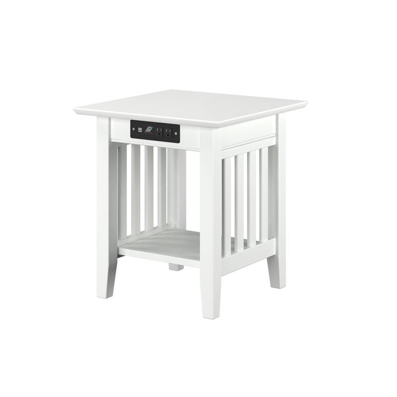 End Table with Charging Station - Modern Living Room Accent Table - White Finish - 20