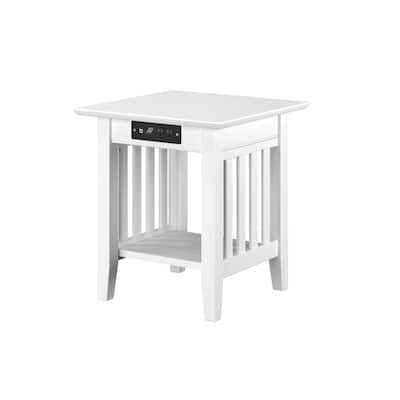 End Table with Charging Station - Modern Living Room Accent Table - White Finish - 20