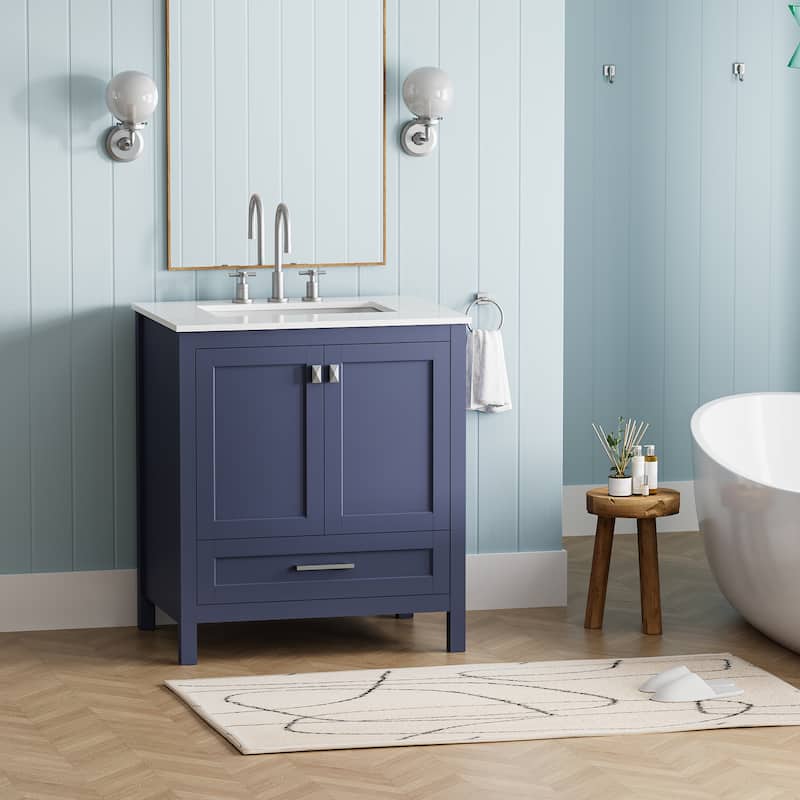 Freestanding Bathroom Vanity, Bathroom Cabinet with Marble Top, Bathroom Vanities with Soft Close Doors and Large Drawer