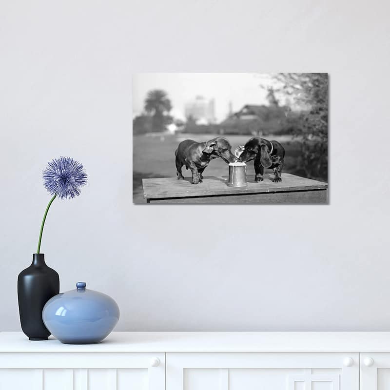iCanvas "1890s Two Dachshund Puppies Lapping Beer From Stein" by Vintage Images Canvas Print - 12x18x1.5