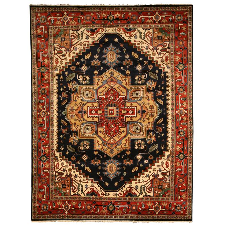 Hand-knotted Wool Navy Traditional Oriental Serapi Area Rug