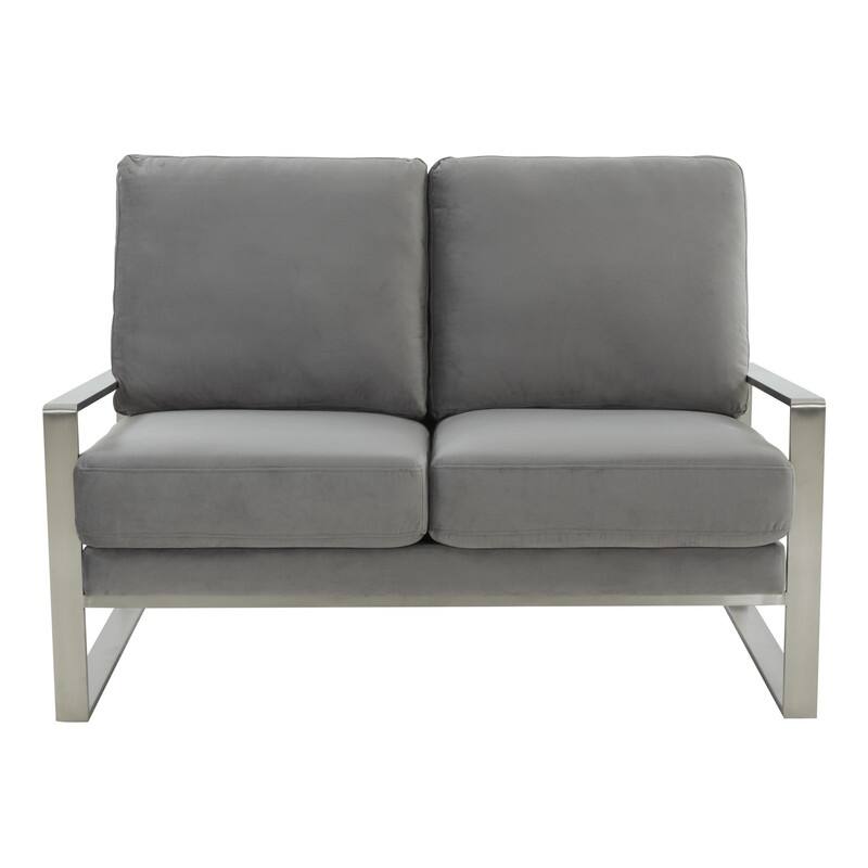 Jefferson Modern Leather/Velvet Loveseat Sofa with Silver/Gold Frame, Removable Cushions Couch for Home and Office