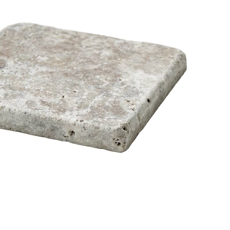 Argento Travertine 4" x 4" Rustic Tumbled Tile
