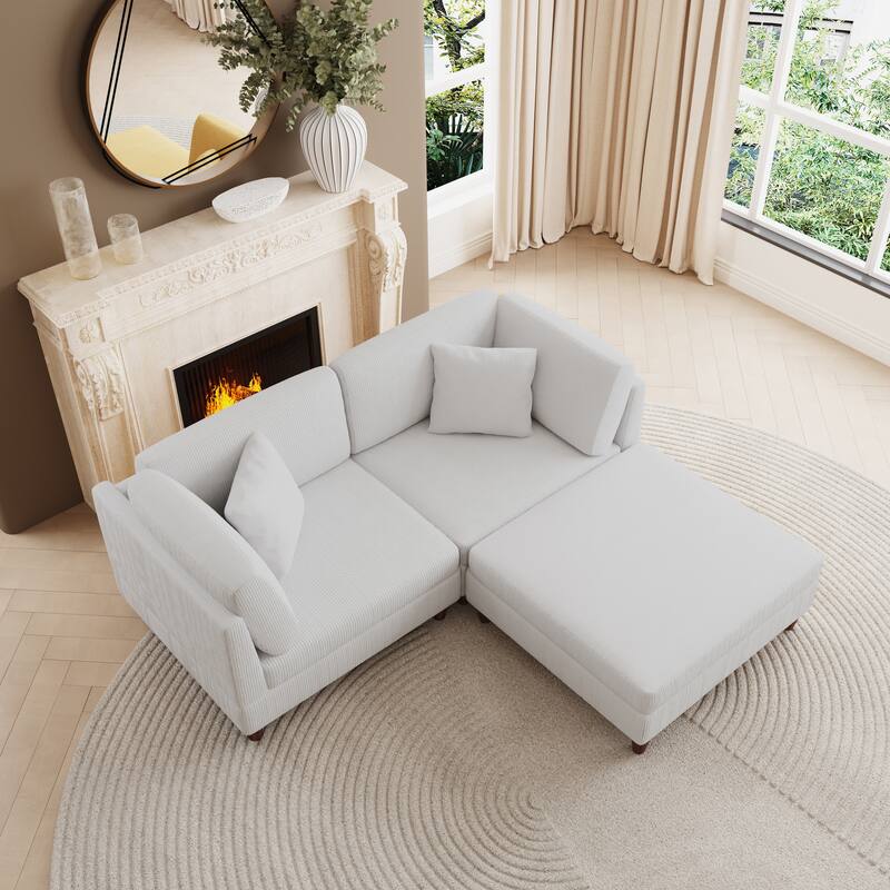 Corduroy Convertible Couch Modular Sectional Sofa with Ottoman