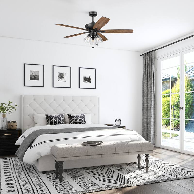 Prominence Home 52" Glenmont Indoor Matte Black Ceiling Fan with Light & Pull Chain - 52 Inches