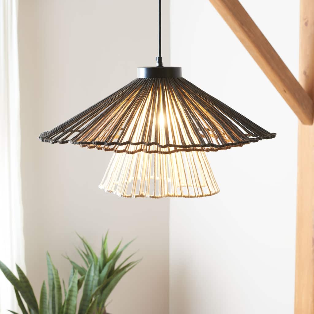 SAFAVIEH Gavi 23-Inch Raffia Pendant Light, Sculptural Natural Ceiling Fixture - 23"W x 23"D x 12"H