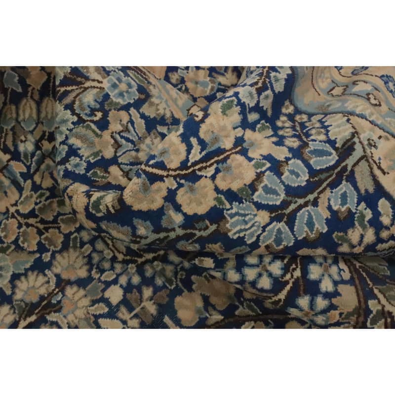 Hand Knotted Oriental 100% Wool Carpet Traditional All-Over Navy Blue & Blues Kerman Area Rug - 12' 10'' X 9' 9''