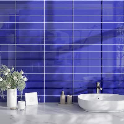 Apollo tile 4" x 16" Colorway Glossy Cobalt Blue Glass Tile (5.33 sq ft/case) - 12 Pack