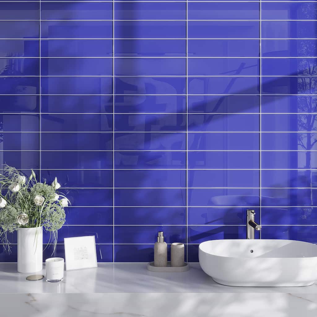 Apollo tile 4" x 16" Colorway Glossy Cobalt Blue Glass Tile (5.33 sq ft/case) - 12 Pack