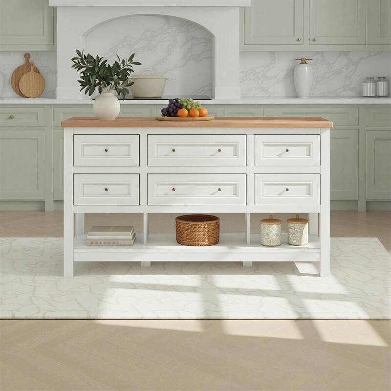 Walker Edison Modern Free-Standing Kitchen Island with 6 Drawers, White
