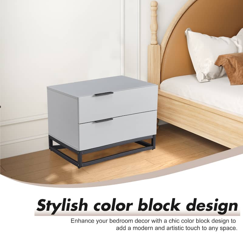 Modern 2-Drawer Nightstand Wood Storage Cabinet Sofa Beside Table for Hallway Bedroom