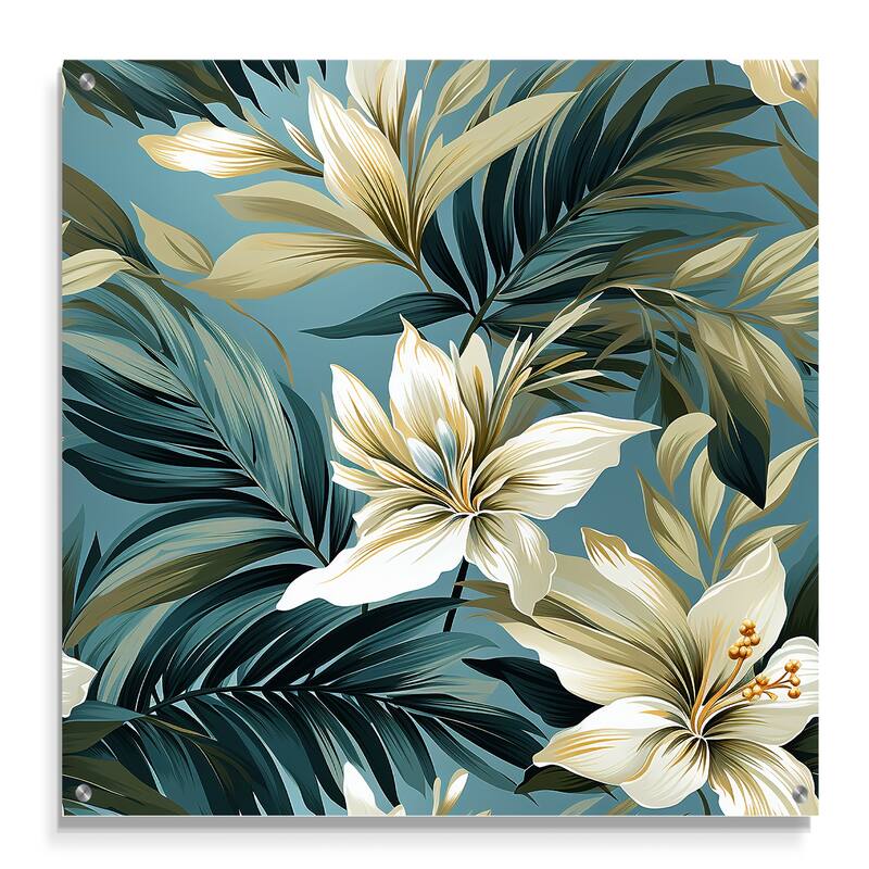 Designart "Coastal Neutrals Tropical Pattern" Abstract Gloss Wall Decor Beige Tropical Acrylic Wall Art For Dinning Room