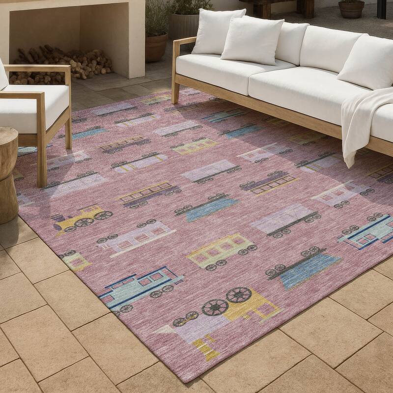 Machine Washable Indoor/ Outdoor Modern Train Chantille Rug - Blush - 2'6" x 3'10"