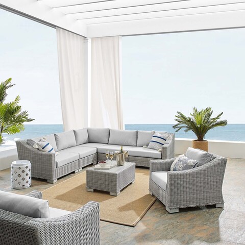 Conway Sunbrella Patio Wicker 7-piece Sectional Sofa Set