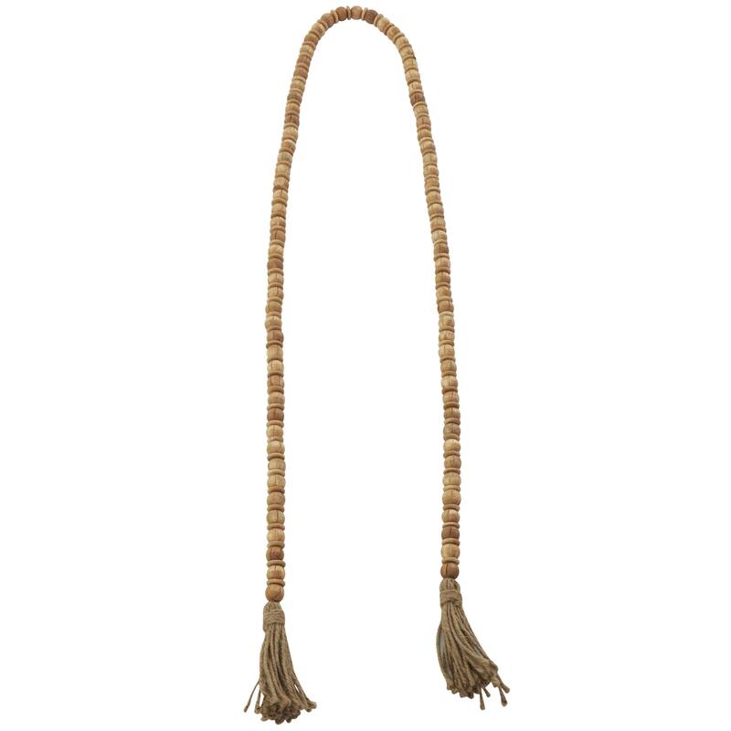 Mango Wood Handmade Round Long Carved Beaded Garland with Tassel - Brown - Roche River Decor