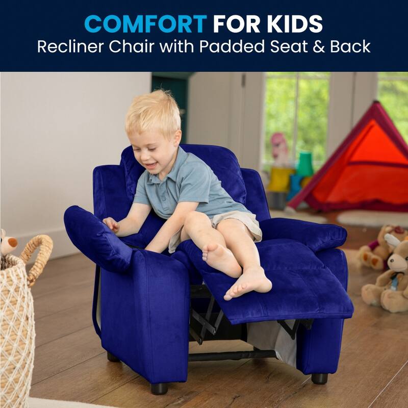 Deluxe Padded Contemporary Kids Recliner with Storage Arms