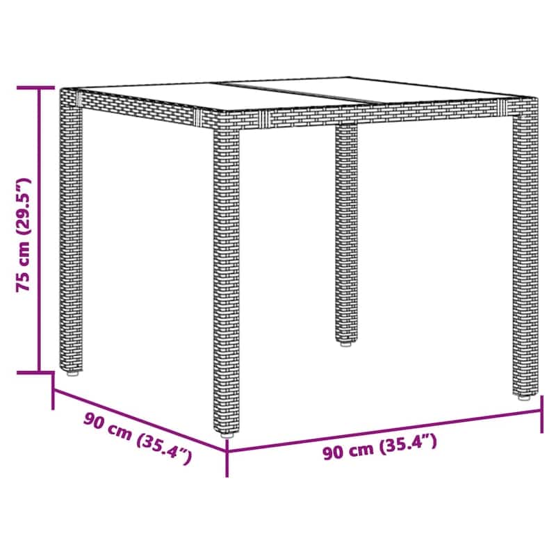 vidaXL Garden Table Black PE Rattan 35.4 x 35.4 in Sturdy Garden Table - 35.4 x 35.4 x 29.5