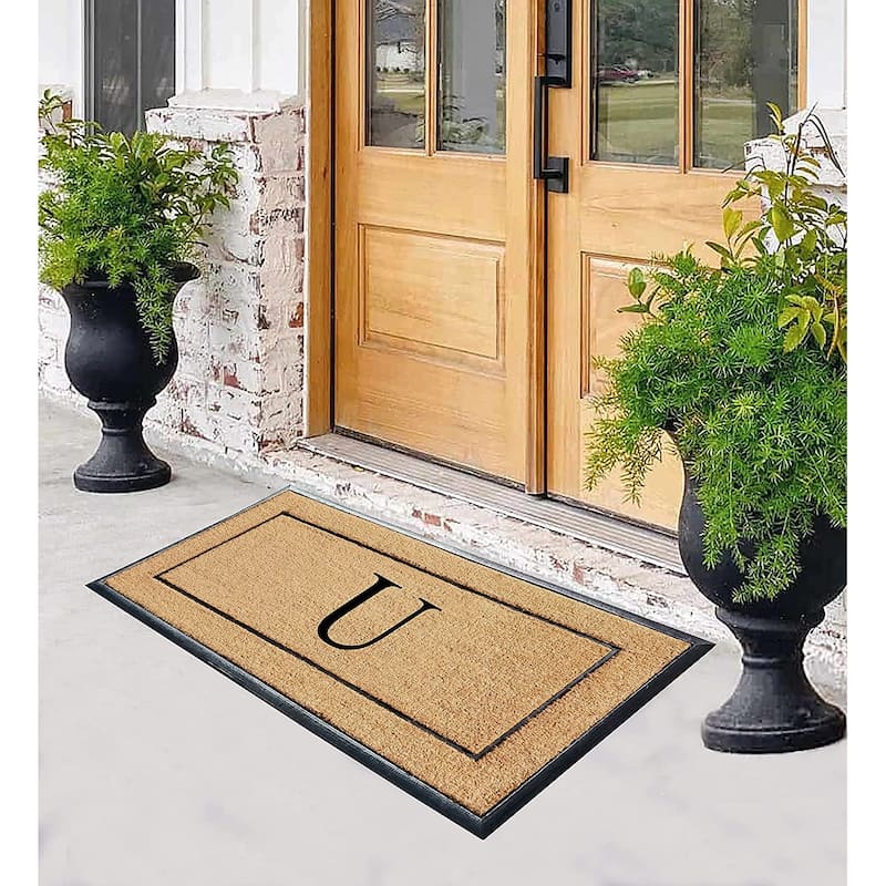 A1HC Natural Coir & Rubber Large Monogrammed Door Mat 30"x60"