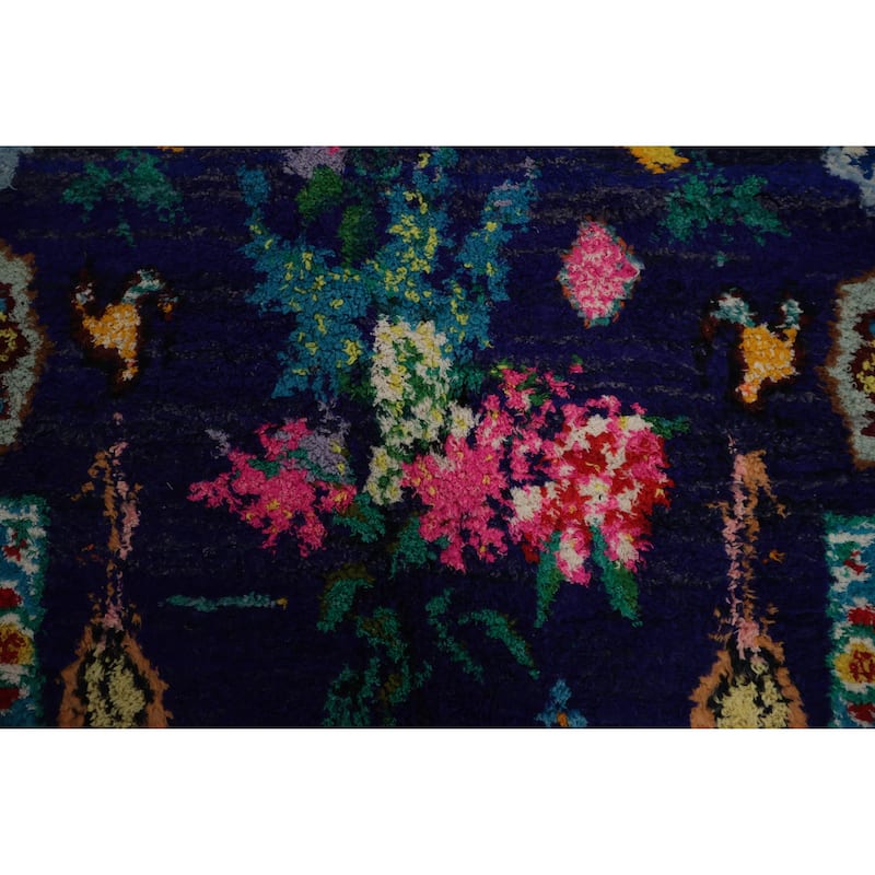 Hand Knotted Oriental 100% Wool Carpet Tribal Geometric Navy Blue & Blues Morocco Area Rug - 8' 3'' X 4' 8''