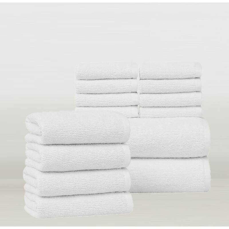 Brooklyn Loom Everyday Ribbed 14 Piece Towel Set - White