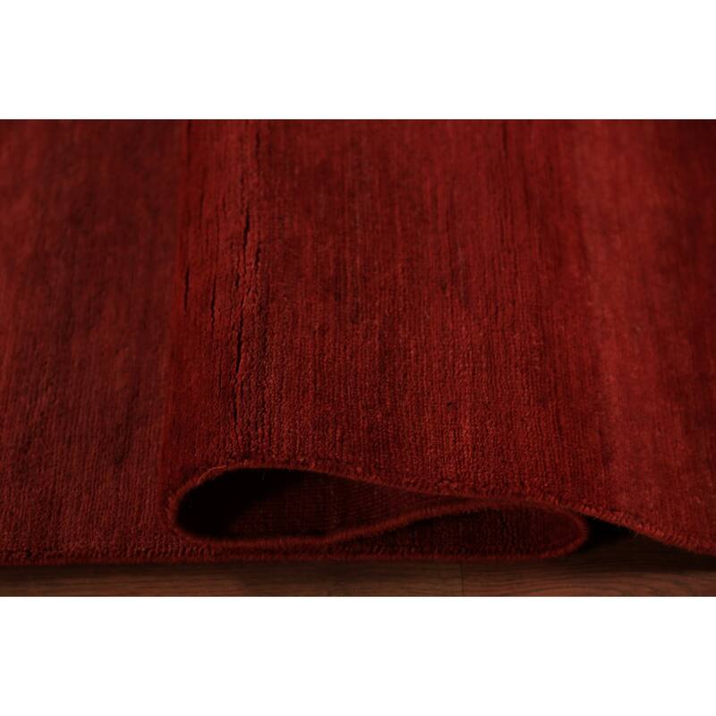 Red Modern Gabbeh Oriental Runner Rug Hand-Knotted Wool Carpet - 3'4" x 16'2"