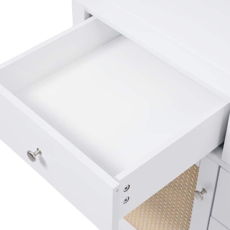 60" Bathroom Vanity with SMC Sink - Modern Large Storage Cabinet with Soft Close Drawers and Rattan Doors