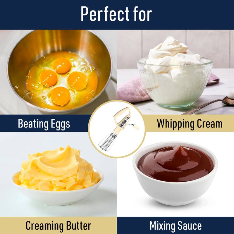 Kings County Tools Stainless Steel Egg Beater Manual Hand Mixer, Cream