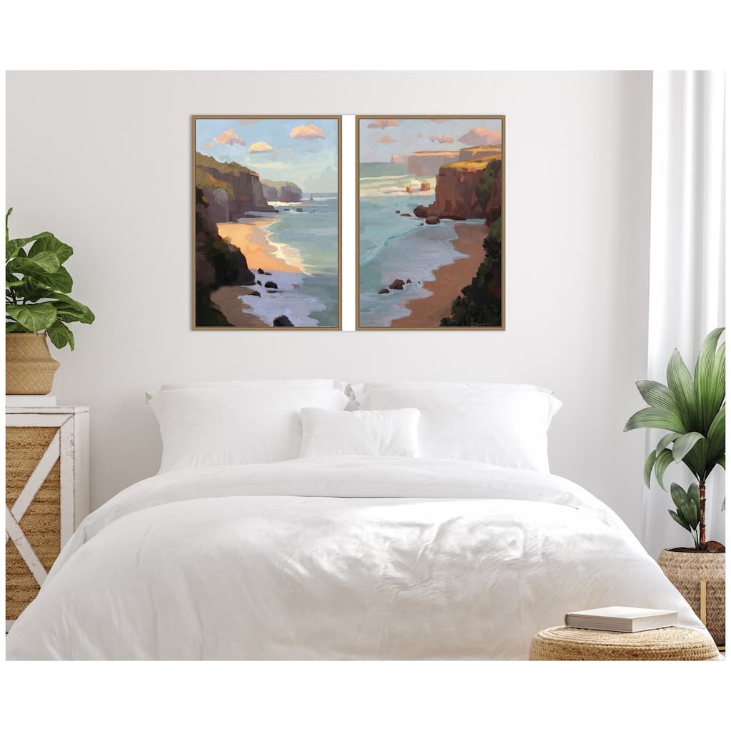Kate and Laurel Partly Cloudy with Sunshine & Afternoon Shadow 2 Piece Framed Canvas Wall Art Set by Mary Sparrow