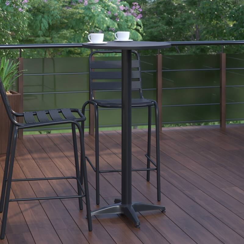 Indoor/Outdoor 23.5" Aluminum Round Bar Height Table with Cross Base