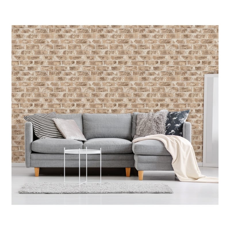 Brewster Jomax Neutral Warehouse Brick Wallpaper - 20.5 x 396 x 0.025
