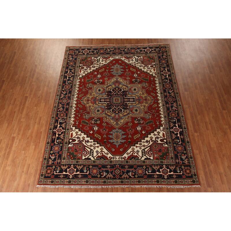 Orange Heriz Serapi Area Rug Handmade Transitional Wool Carpet - 8'11"x 11'8"