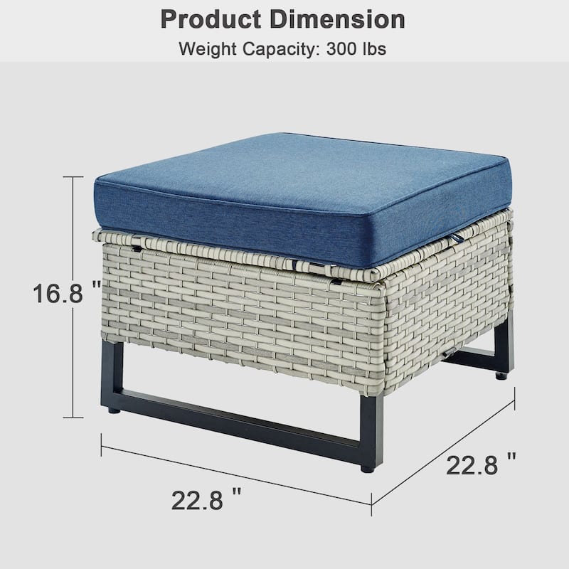 Gymojoy Outdoor Wicker Ottomans with Olefin Cushions