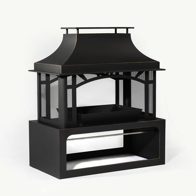GDFStudio - Thorne Steel Outdoor Wood-Burning Fireplace Chimney for Garden and Patio Gatherings
