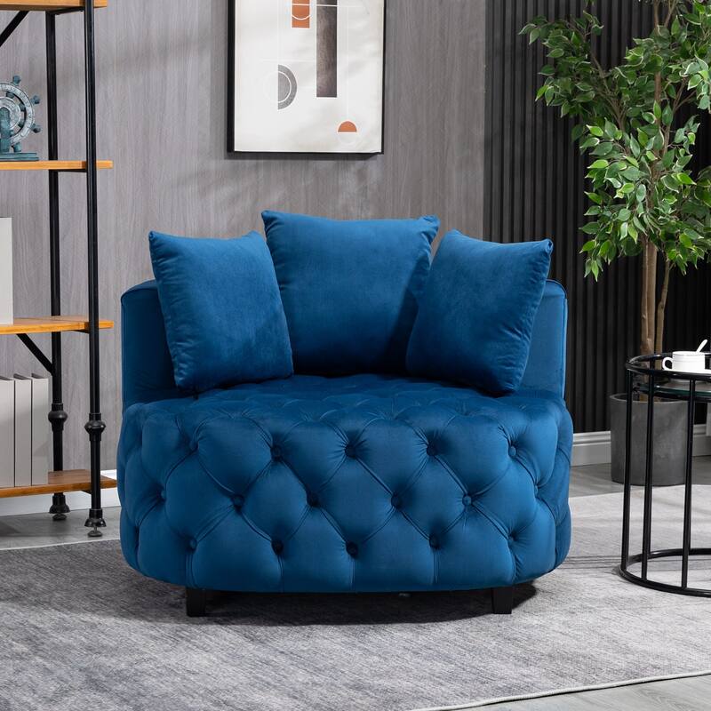 Roomfitters Velvet Accent Chair, Tufted Barrel Lounge Chair with Cushions, Modern Leisure Armchair for Living Room